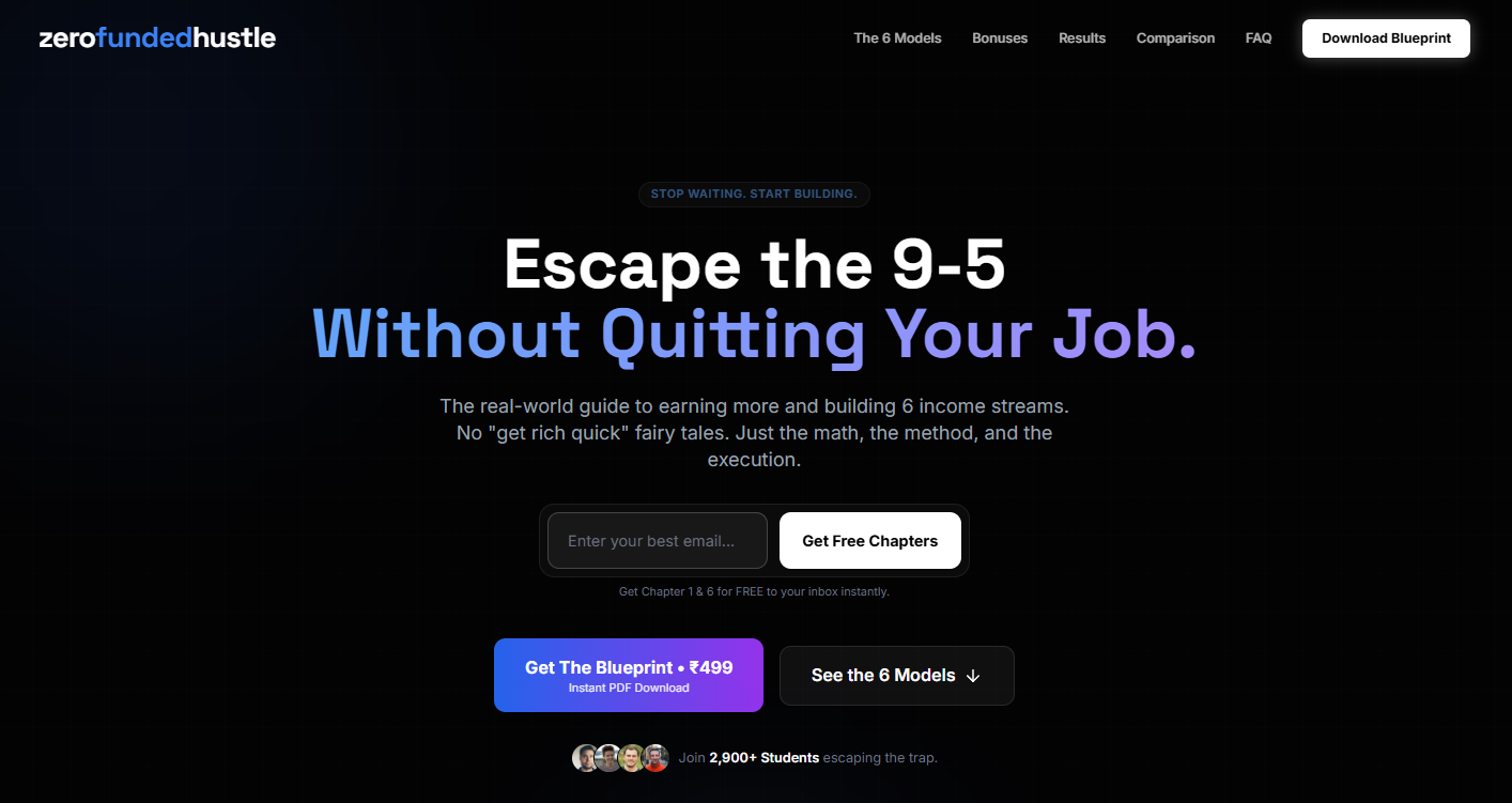 Zero Funded Hustle Website Preview